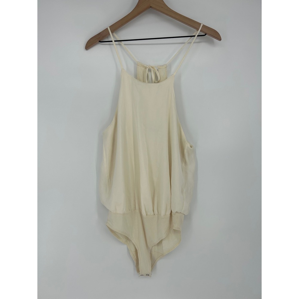 Abercrombie & Fitch Off White Sleeveless Satin Halter Bodysuit In Women's Medium